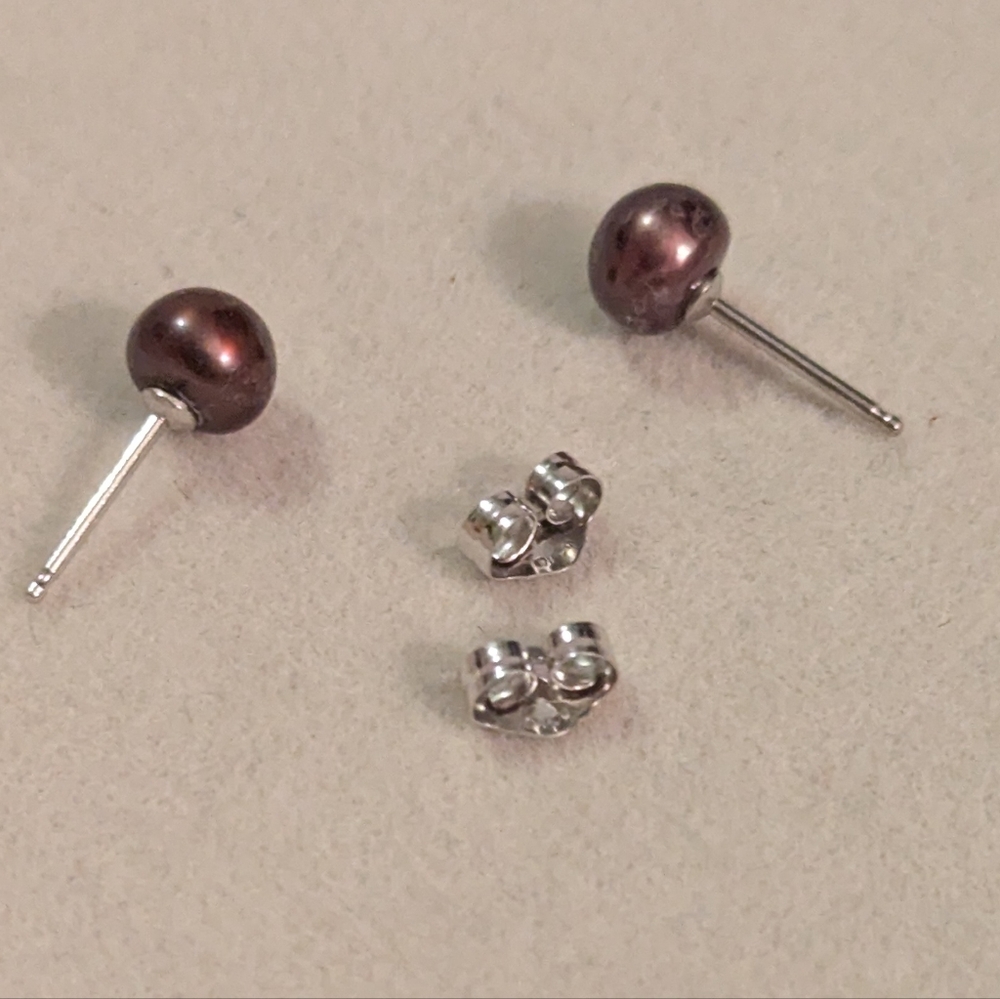 925 Jacmel Mauritius Elegant Brown Freshwater Pearl Stud Earrings